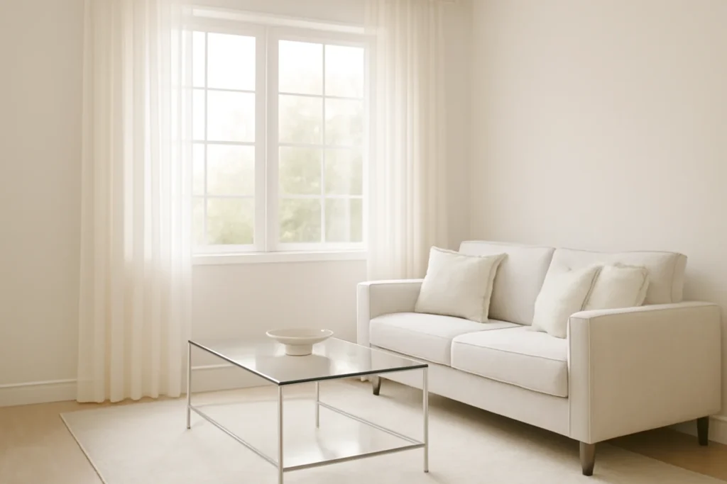 7 Tricks to Make a Small Living Room Look Bigger Instantly 6 A bright small living room with large clean windows