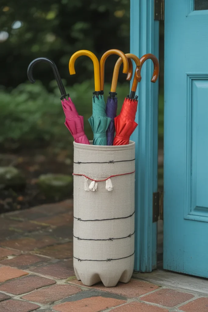 15 Creative DIY Recycled Bottle Decorations for Your Home 16 A large recycled bottle turned into an umbrella stand