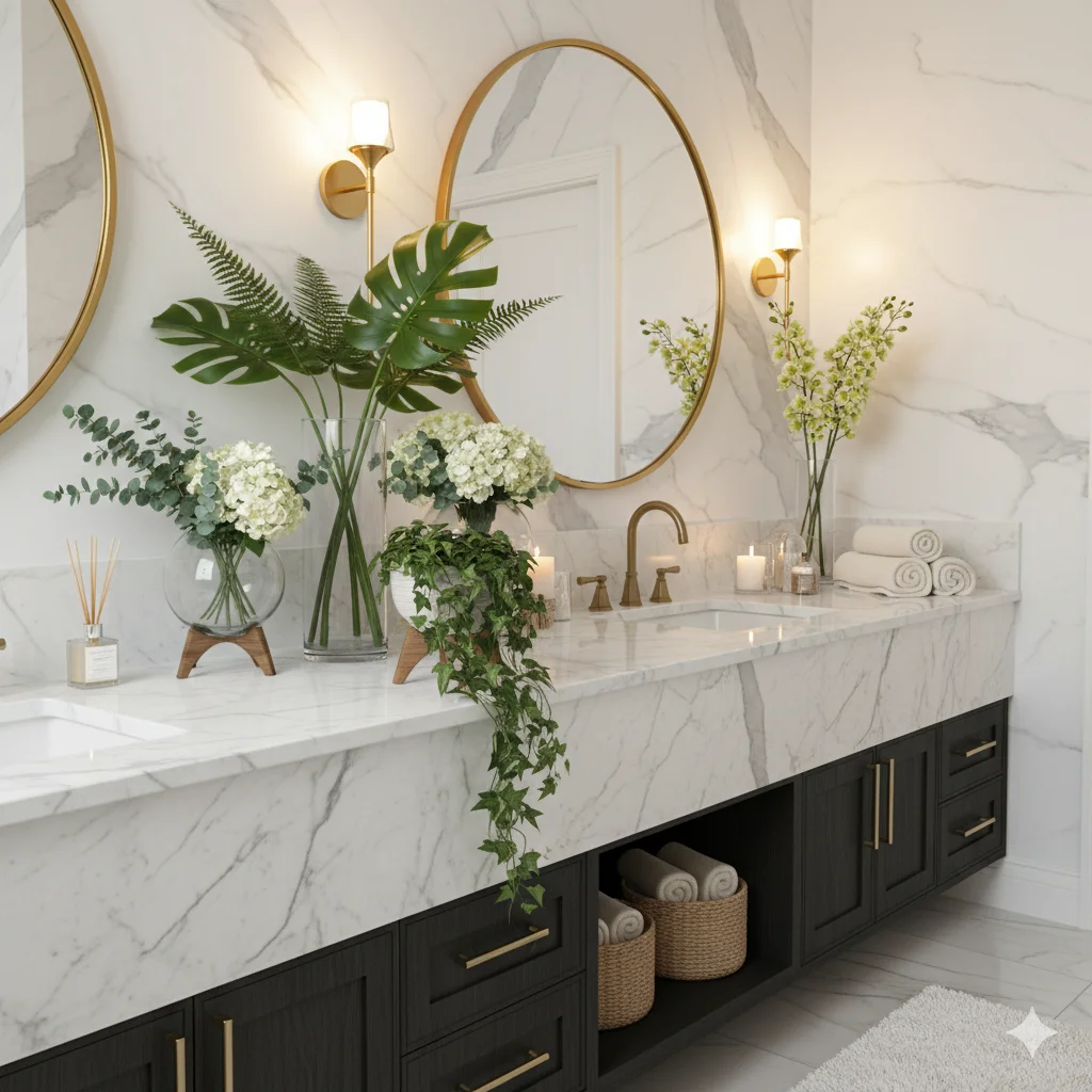 10 Cheap Home Decor Hacks That Look Luxurious 7 A luxurious bathroom vanit