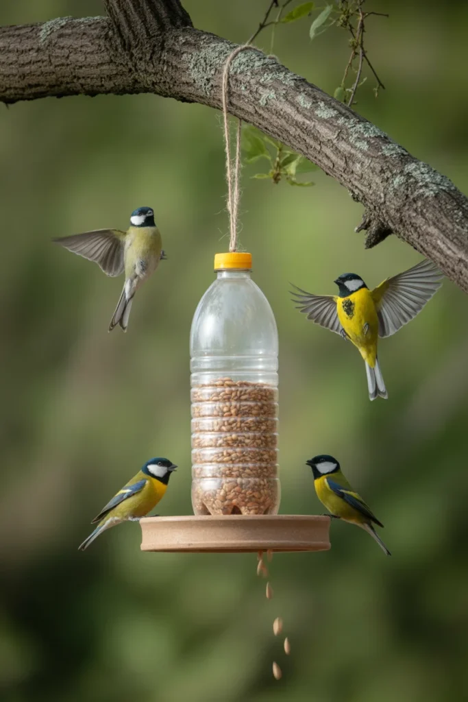 15 Creative DIY Recycled Bottle Decorations for Your Home 11 A recycled bottle bird feeder