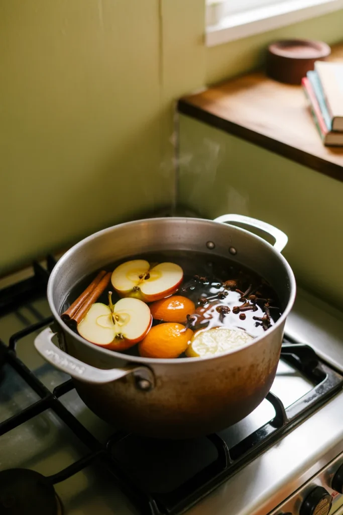 Fall DIY Home Decor Ideas to Warm Up Your Space 10 A simmer pot on the stove with apple slices