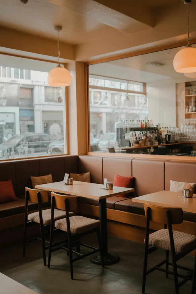 15 Aesthetic Coffee Shop Interior Ideas for Small Spaces (Modern & Cozy Looks) 3 A small coffee shop with cozy corner seating