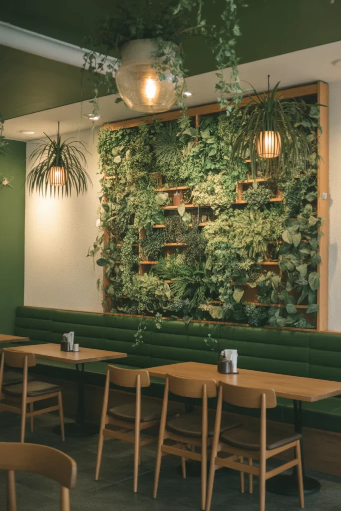 15 Aesthetic Coffee Shop Interior Ideas for Small Spaces (Modern & Cozy Looks) 5 Aesthetic coffee shop with green interior design