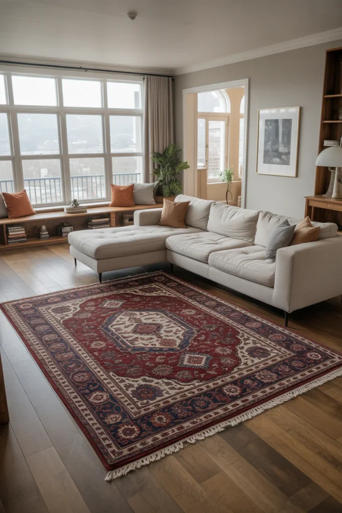 20+ Best Family Room Carpet Ideas for a Stylish & Cozy Home 7 Area Rug on Wooden Floor