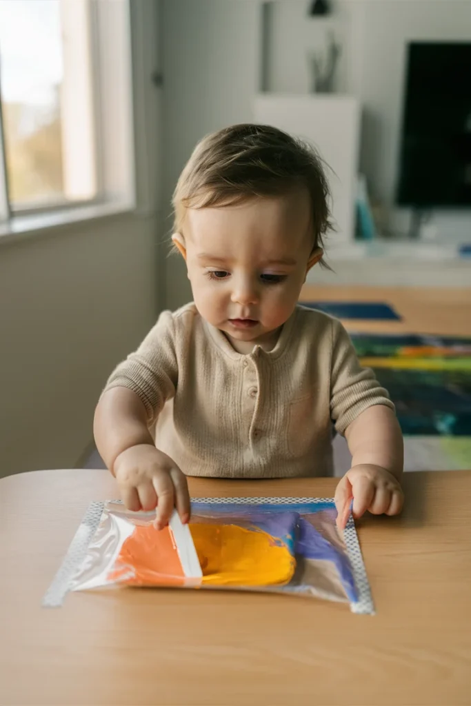 12+ Creative Baby Painting Ideas to Try at Home 3 Baby pressing paint through a sealed ziplock bag