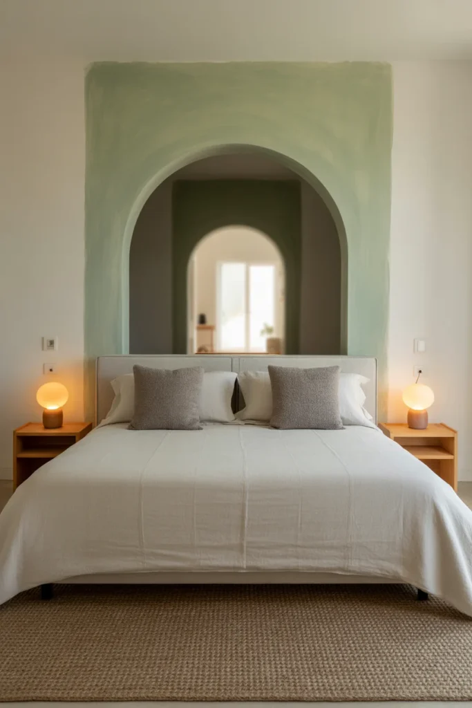 Affordable Home Decor Hacks 2025: Easy Ways to Transform Your Space on a Budget 7 Bedroom with a painted sage green arch behind the bed