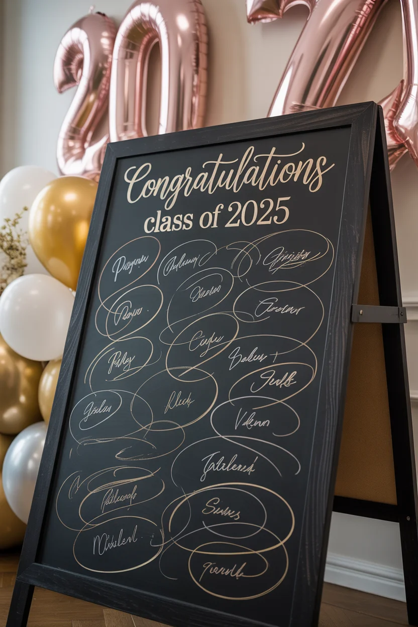 Black chalkboard style signing board