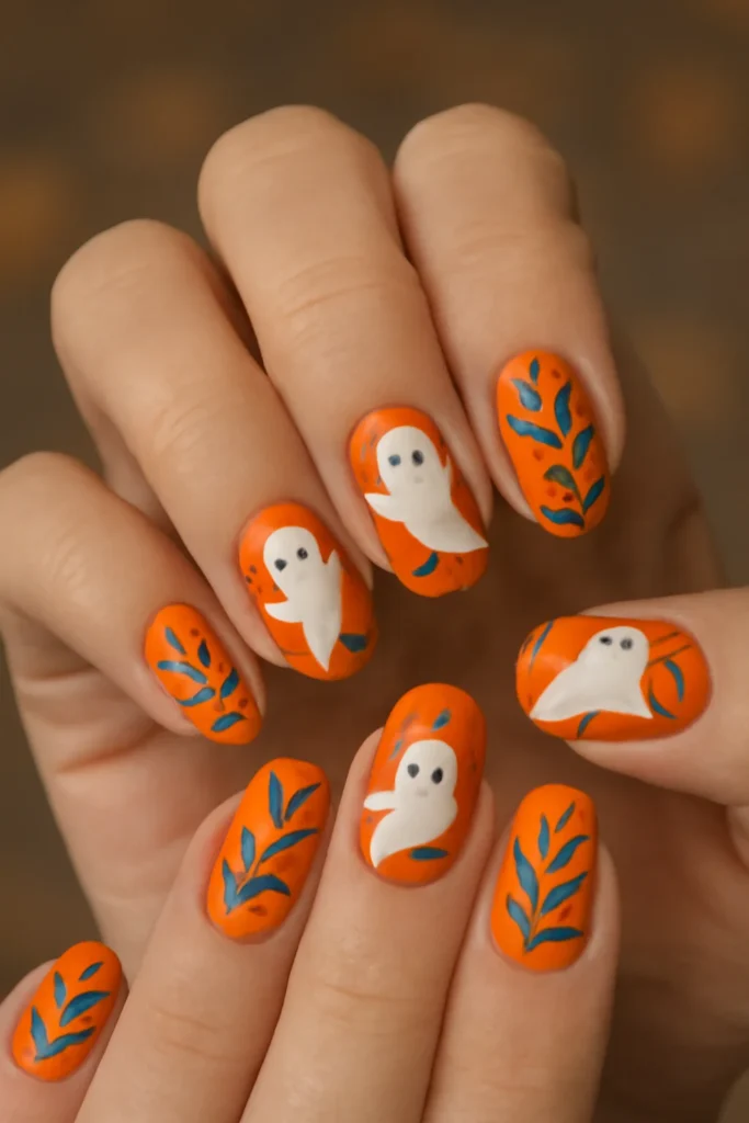 13 Halloween Nail Ideas 2025 | Spooky-Chic & Easy Nail Designs 8 Boho Ghost Garden