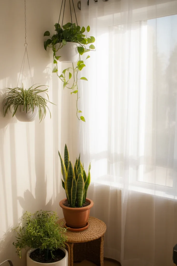 Affordable Home Decor Hacks 2025: Easy Ways to Transform Your Space on a Budget 4 Bright corner of a room with hanging plants