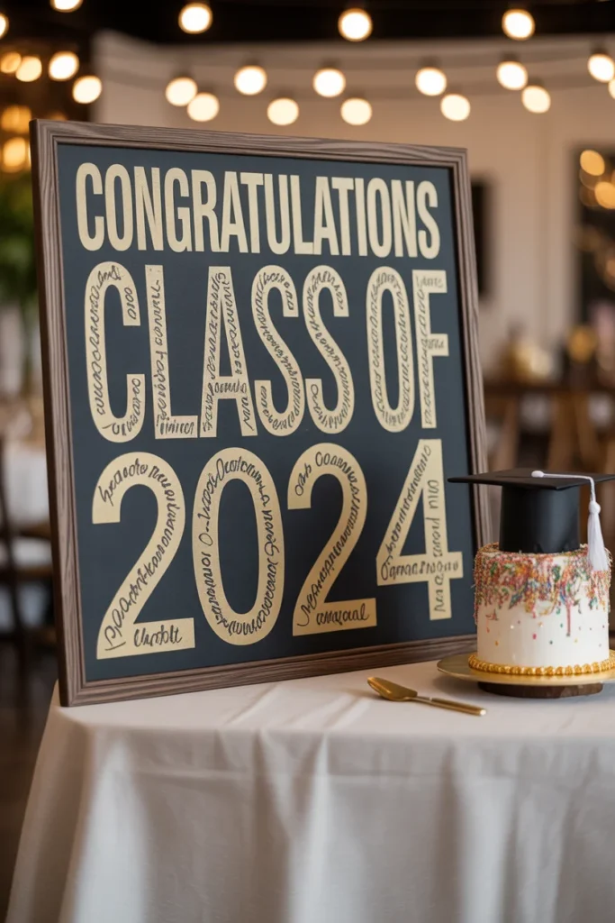 14+ Unique Graduation Signing Board Designs for a Memorable Celebration 5 Canvas board signing with gold markers