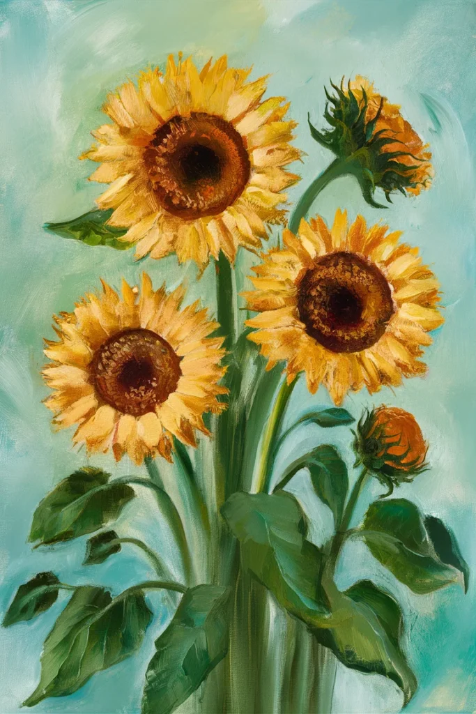 11 Canvas Painting Ideas for Beginners 7 Canvas painting of bright sunflowers with yellow petals