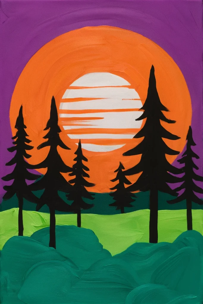 11 Canvas Painting Ideas for Beginners 5 Canvas painting with a bright sunset gradient
