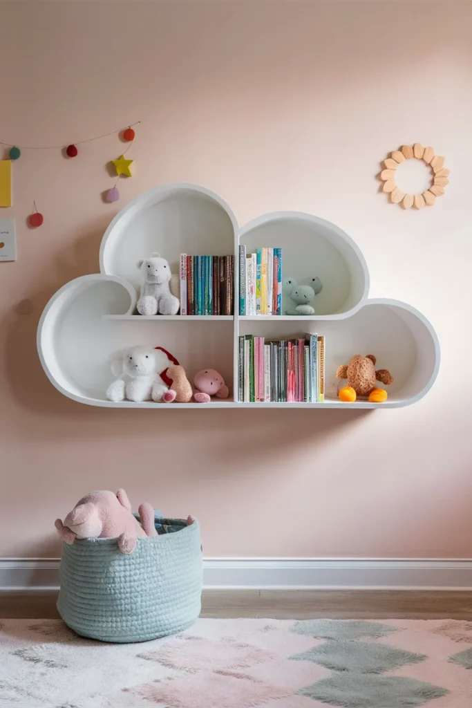11 Whimsical Children’s Bookshelf Designs for Kids 7 Cloud shaped floating bookshelf f