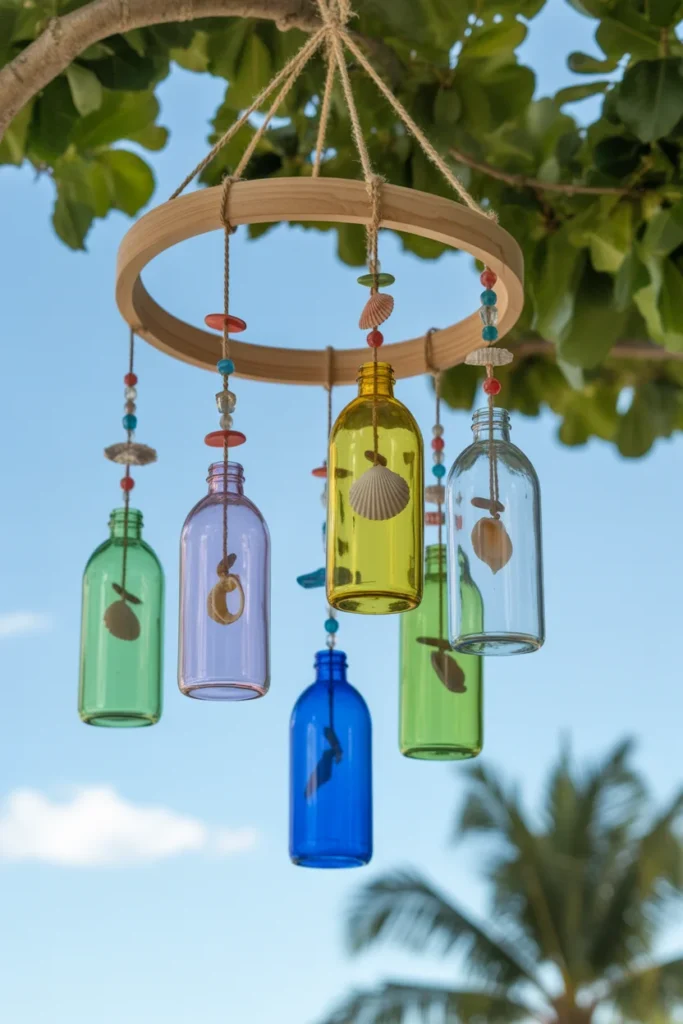 15 Creative DIY Recycled Bottle Decorations for Your Home 6 Colorful bottle wind chimes hanging from a tree branch