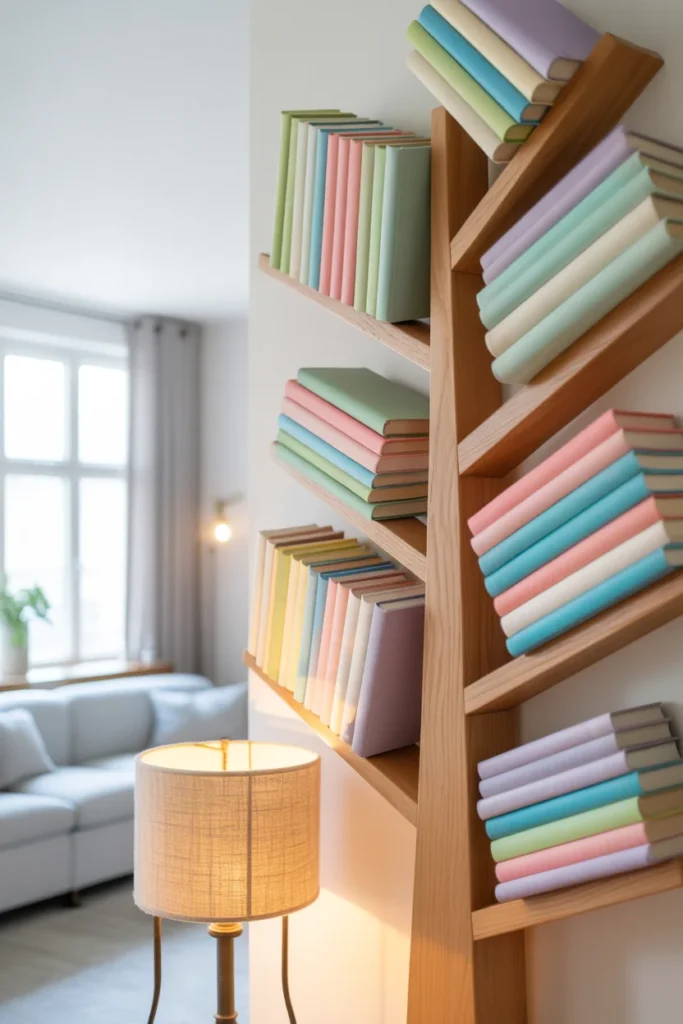 10 Modern Tree Bookshelf Wall Ideas for Cozy Scandinavian Living Rooms | Unique & Functional Design 9 Colorful tree bookshelf