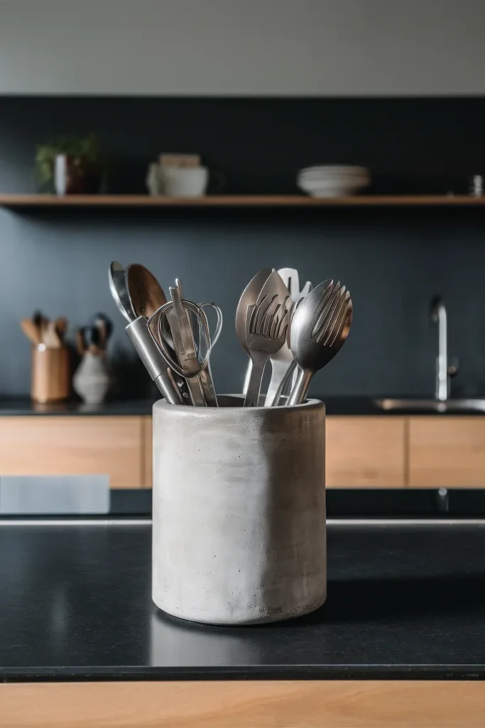 13+ Smart and Stylish Utensil Holder Ideas for Every Kitchen 13 Concrete Utensil Holder