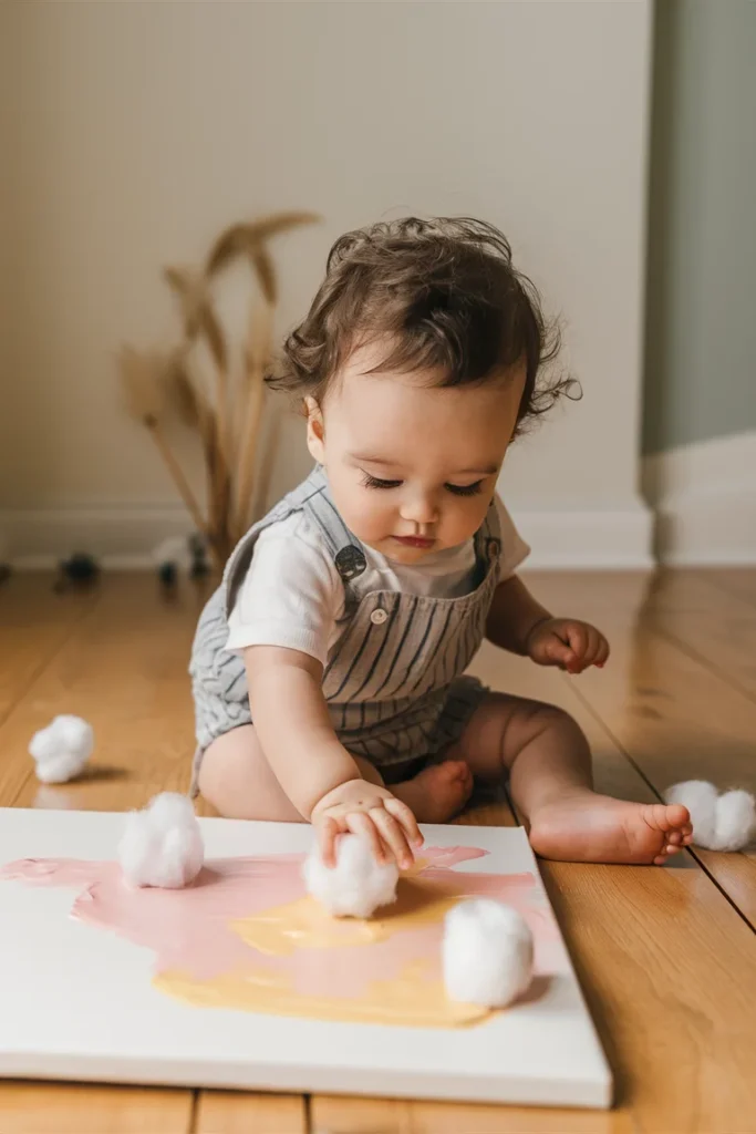 12+ Creative Baby Painting Ideas to Try at Home 6 Cotton Ball Painting
