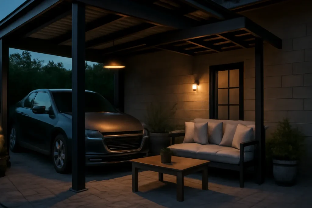 10 Beautiful Car Porch Setup Ideas for a Stylish and Functional Space 11 Create an Industrial Chic Look