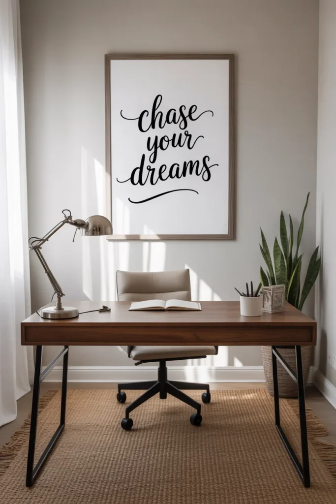 10 Unique & Simple Home Office Desk Styling Ideas 6 Creative home office wall art