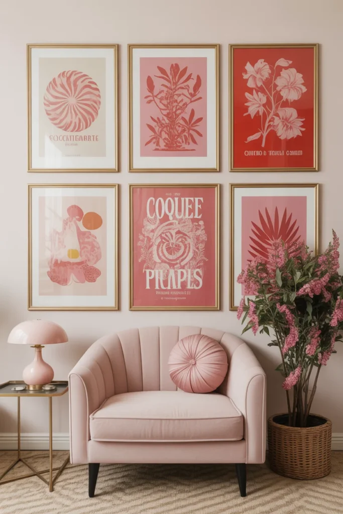Coquette Pink & Red Wall Decor Ideas for a Chic and Stylish Home 5 Creative wall gallery with pink and red prints