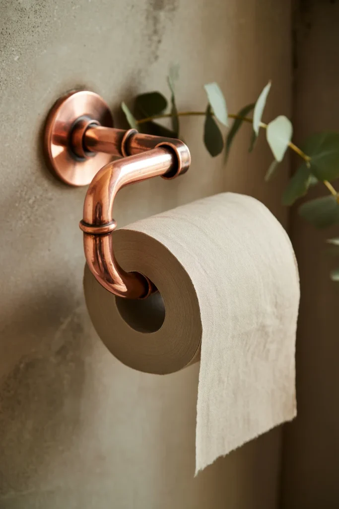 Curved copper pipe toilet paper holder
