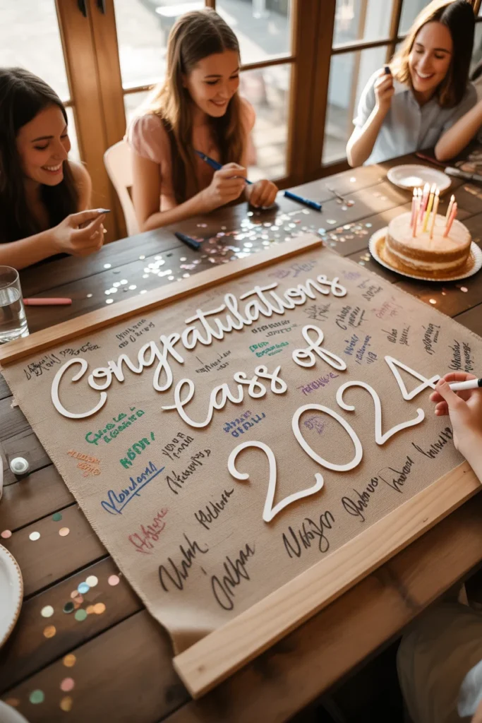 14+ Unique Graduation Signing Board Designs for a Memorable Celebration 15 DIY fabric signing board with colorful signatures