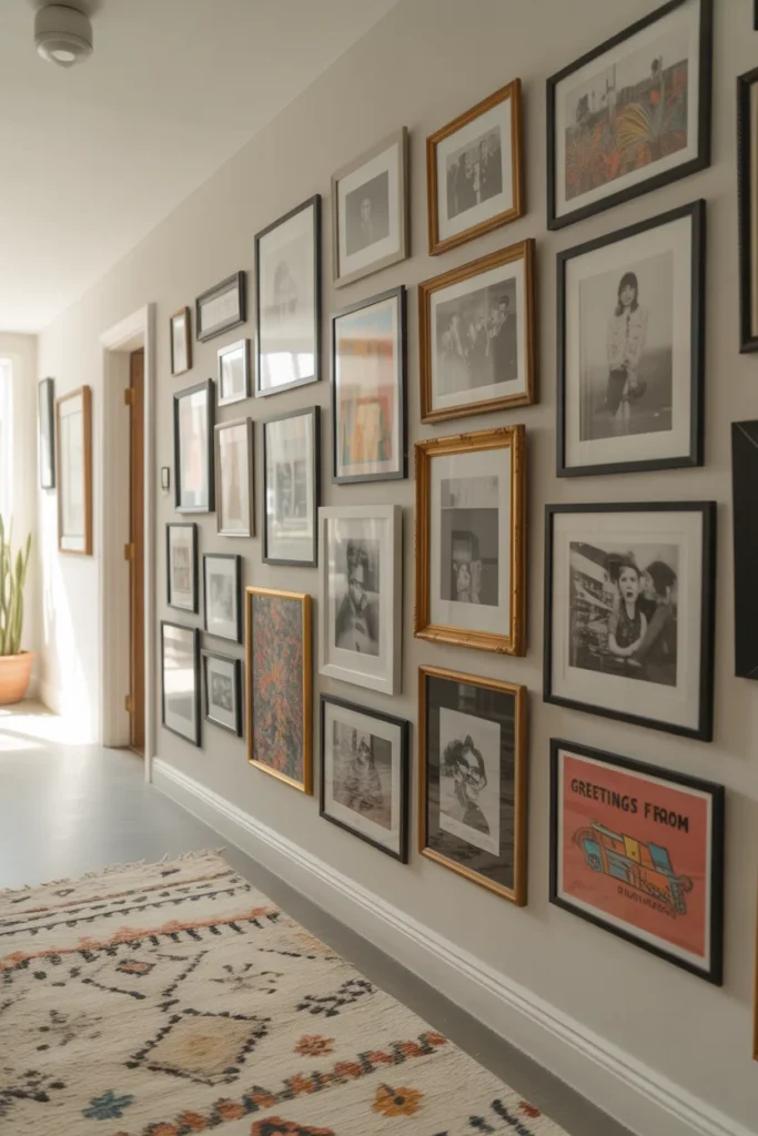 Affordable Home Decor Hacks 2025: Easy Ways to Transform Your Space on a Budget 3 DIY gallery wall in a hallway with mismatched frames