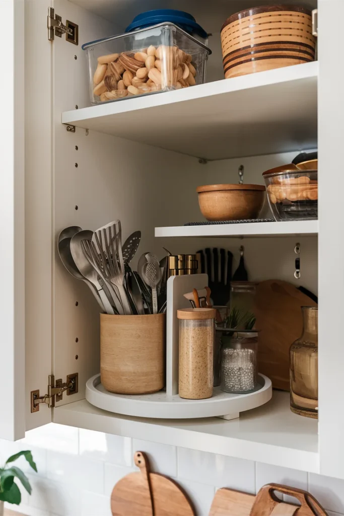 13+ Smart and Stylish Utensil Holder Ideas for Every Kitchen 12 Divided Lazy Susan Inside Cabinet 1