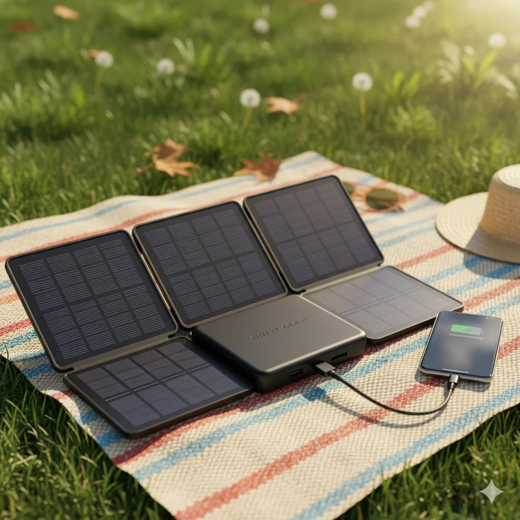 15 Eco- Friendly Home Accessories That Upgrade Any Home 13 Eco friendly solar power bank charging a smartphone