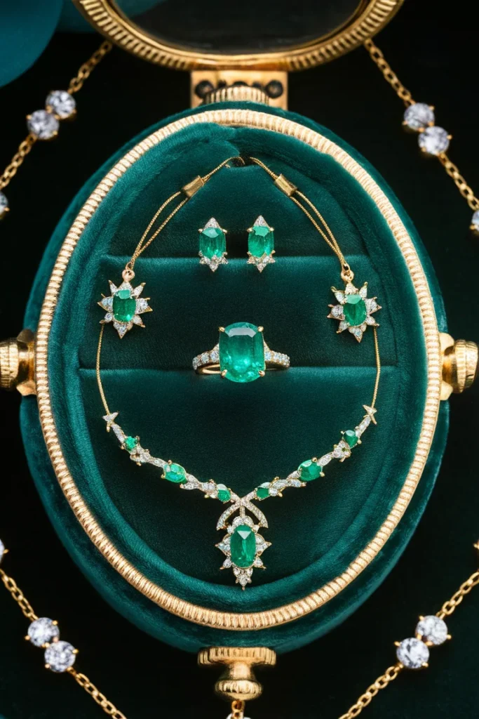 15 Best Wedding Jewellery Designs for Brides in 2025 12 Emerald Jewellery Set Keepsake box