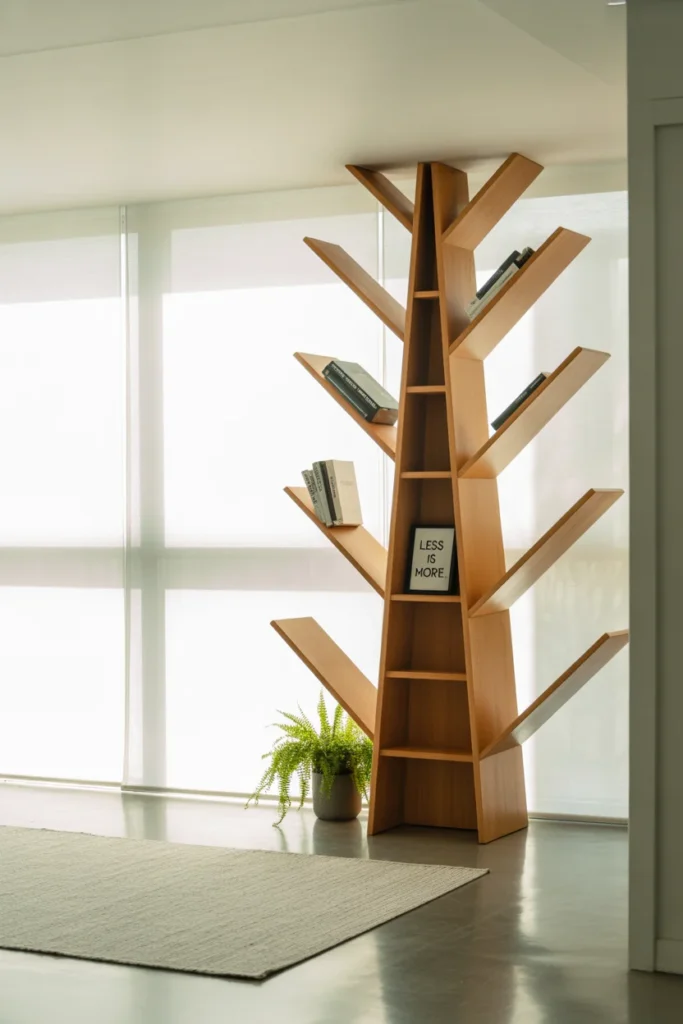10 Modern Tree Bookshelf Wall Ideas for Cozy Scandinavian Living Rooms | Unique & Functional Design 3 Geometric tree bookshelf