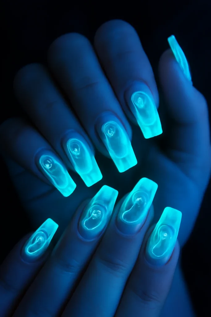 13 Halloween Nail Ideas 2025 | Spooky-Chic & Easy Nail Designs 2 Glow in the Dark Neon Ghosts