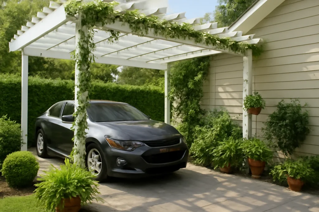 10 Beautiful Car Porch Setup Ideas for a Stylish and Functional Space 3 Incorporate Greenery and Plants