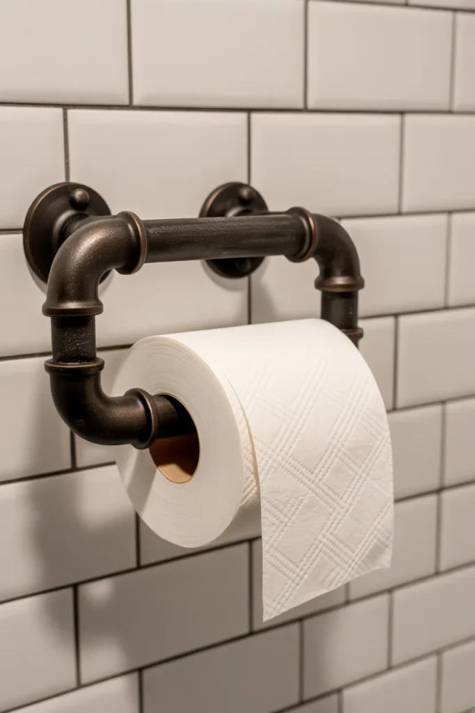 Industrial black iron pipe toilet paper holder