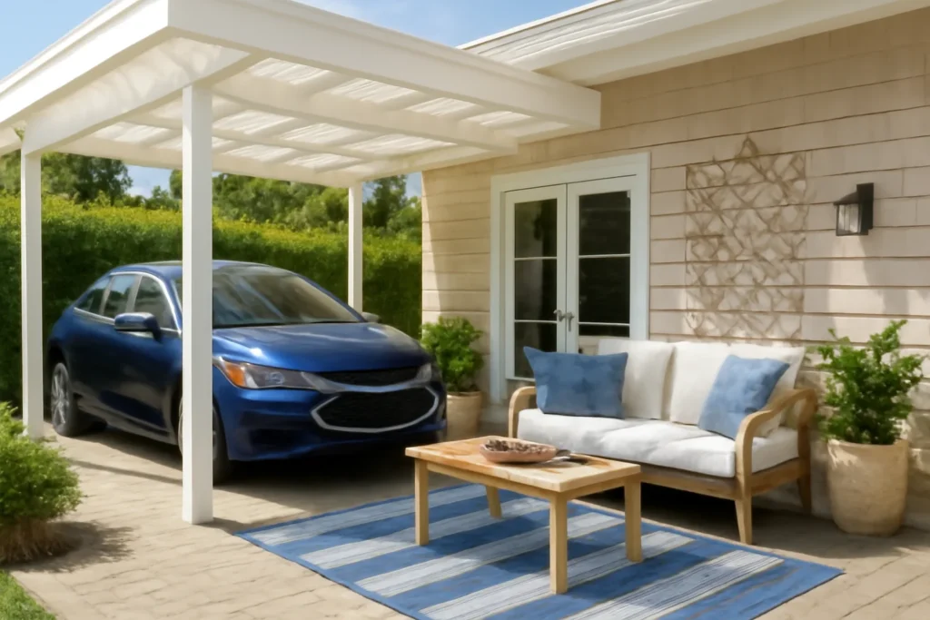 10 Beautiful Car Porch Setup Ideas for a Stylish and Functional Space 6 Install Stylish Garage Doors