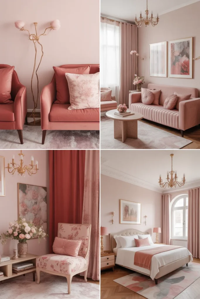 Coquette Pink & Red Wall Decor Ideas for a Chic and Stylish Home 2 Interior design collage showing coquette style
