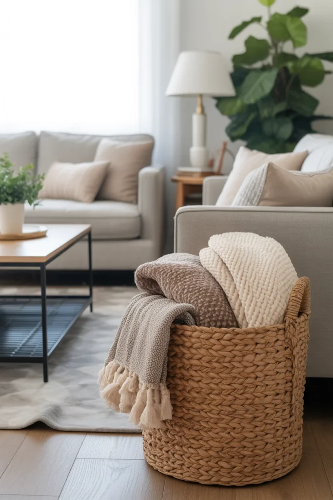 Affordable Home Decor Hacks 2025: Easy Ways to Transform Your Space on a Budget 8 Living room corner with a jute basket