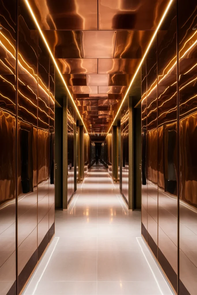 11 Modern Ceiling Decoration Ideas | Trending Designs for 2025 Homes 7 Metallic Finishes and Reflective Ceilings