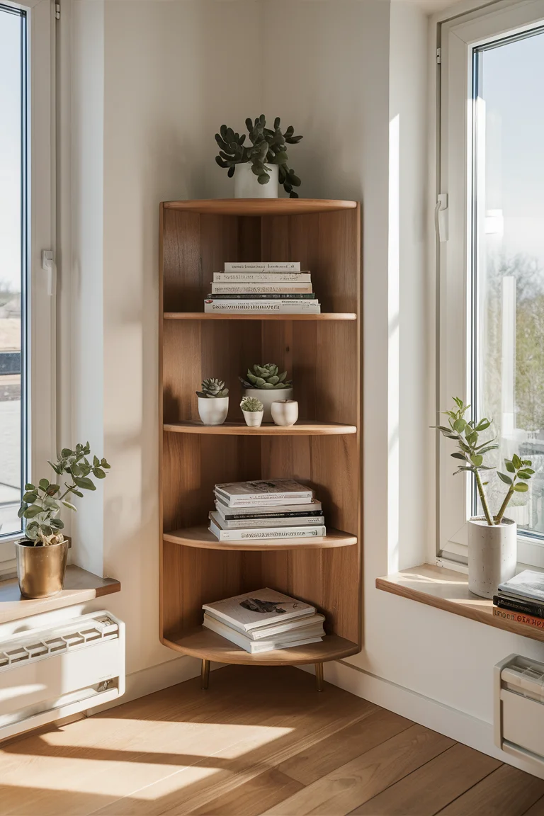10 Modern Corner Bookshelf with Plants and Books for Your Living Room