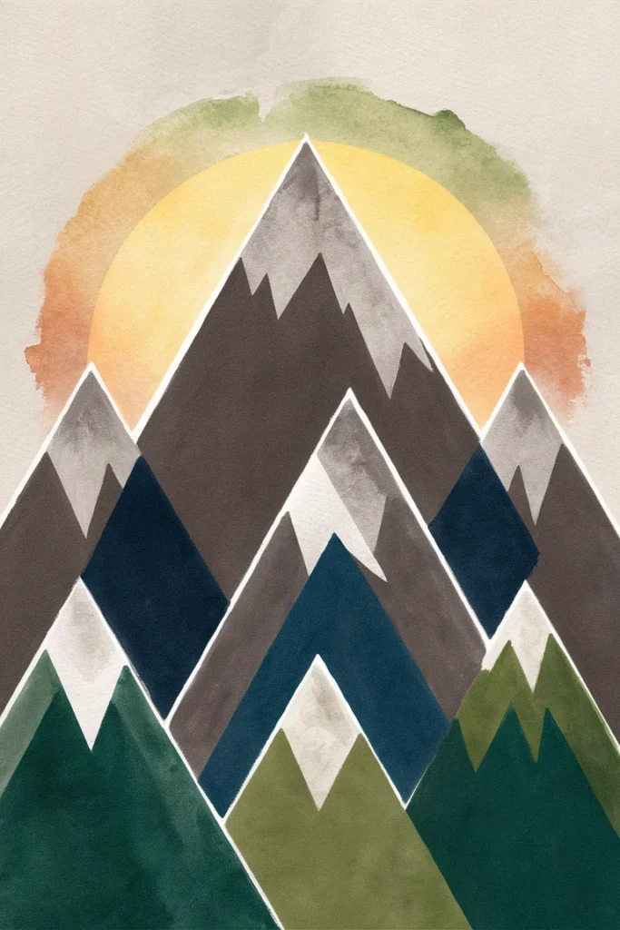 11 Canvas Painting Ideas for Beginners 3 Minimalist mountain canvas painting with layered triangles in gray