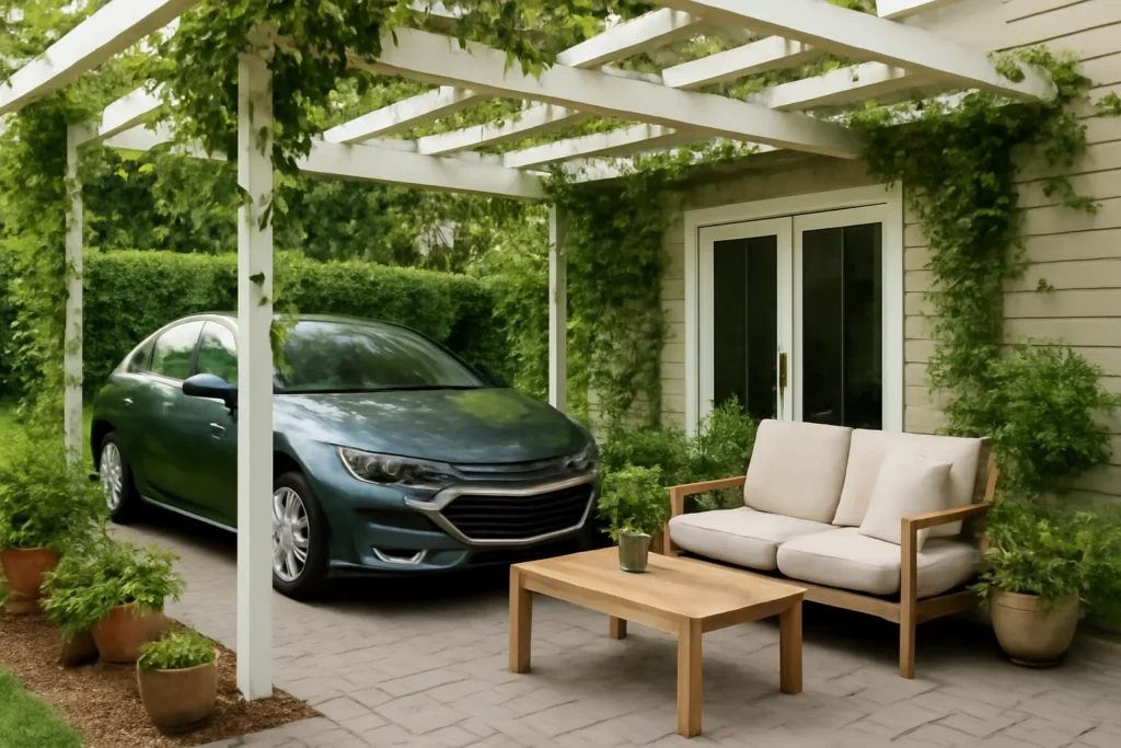 10 Beautiful Car Porch Setup Ideas for a Stylish and Functional Space 5 Opt for a Sleek Modern Flooring Design