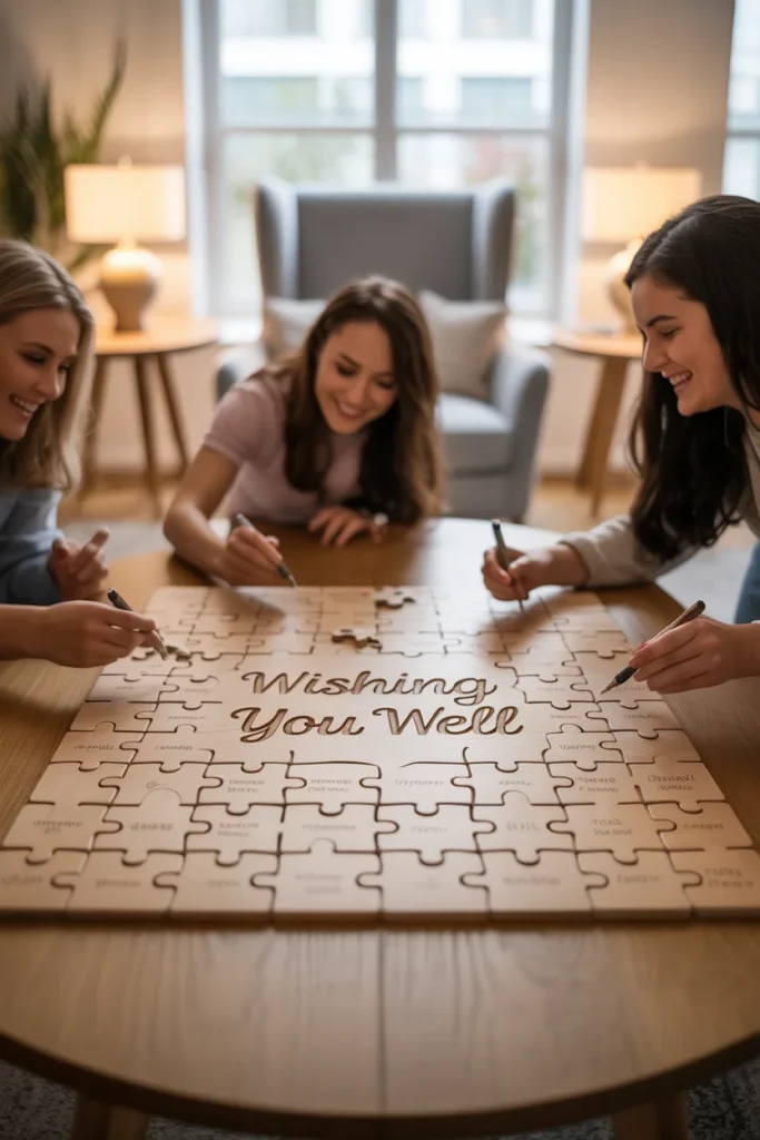 14+ Unique Graduation Signing Board Designs for a Memorable Celebration 7 Puzzle piece signing board spread out on a table