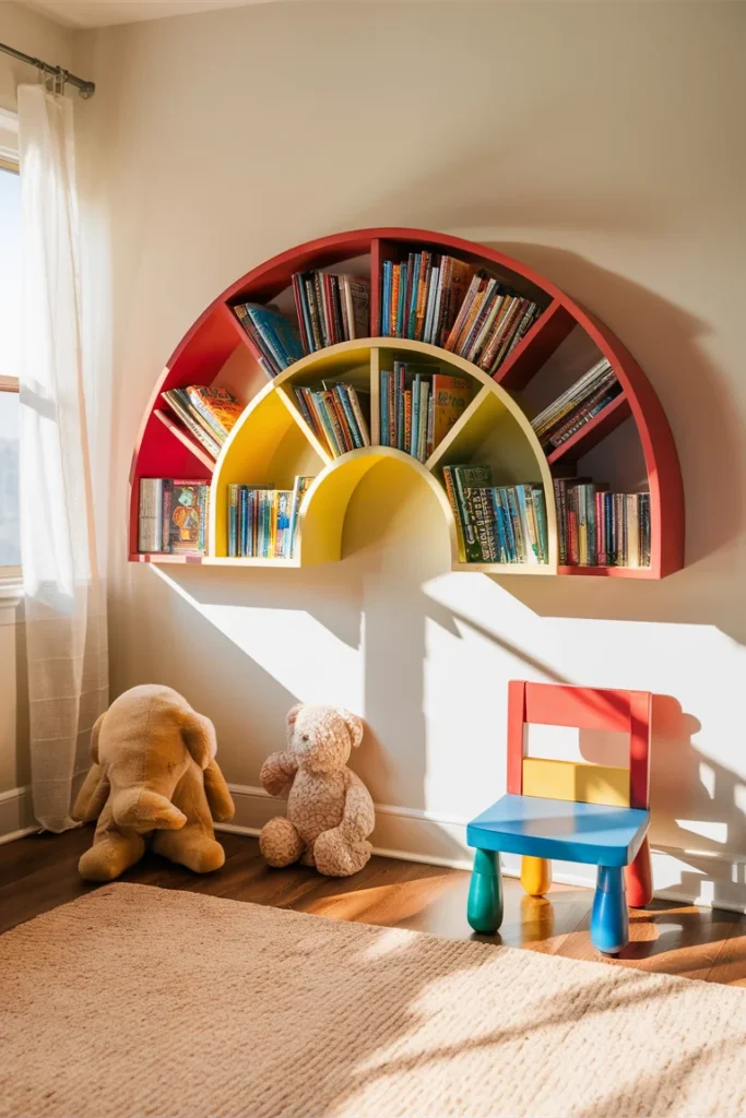 11 Whimsical Children’s Bookshelf Designs for Kids 3 Rainbow shaped wall bookshelf
