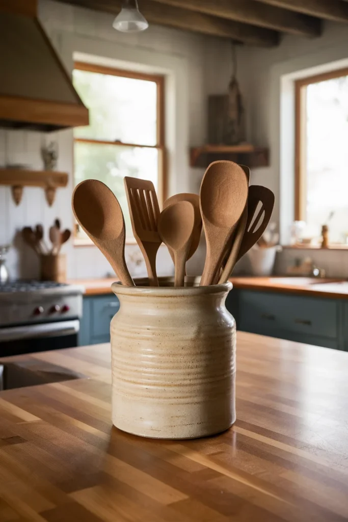 13+ Smart and Stylish Utensil Holder Ideas for Every Kitchen 4 Rustic ceramic utensil crock