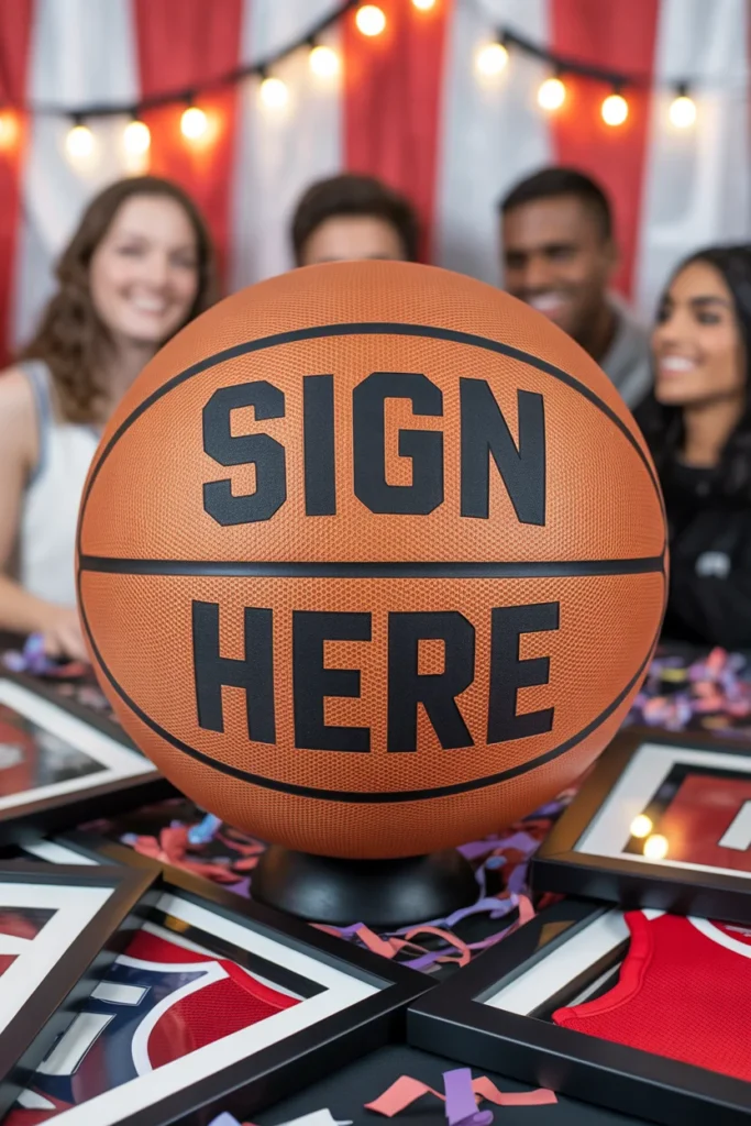 14+ Unique Graduation Signing Board Designs for a Memorable Celebration 12 Sports themed basketball shaped signing board