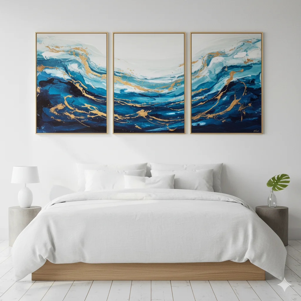 DIY Wall Decor: Transform Your Home with Easy Homemade Projects 3 Three abstract canvases on a white wall