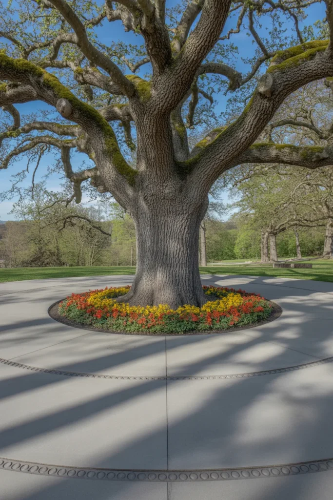 Tree ring made of smooth concrete
