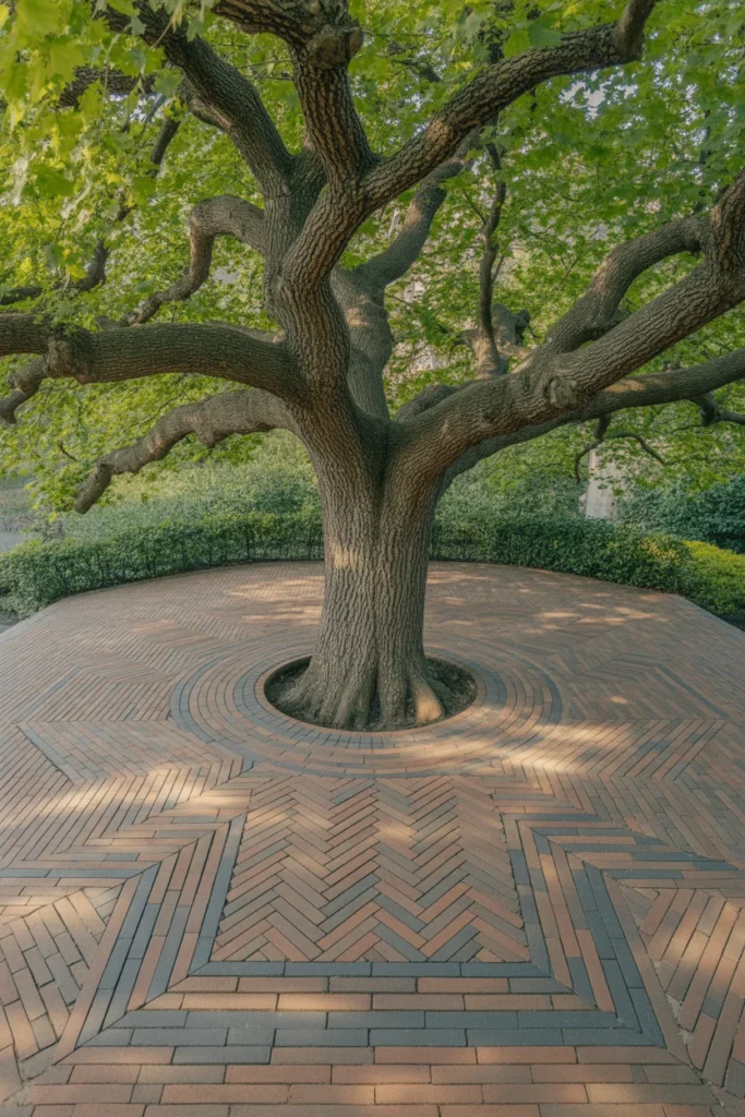 Tree ring with patterned brick pavers