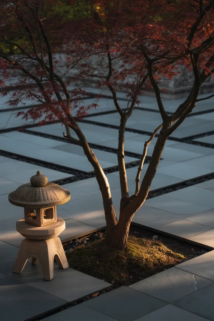 Tree surrounded by flat slate edging