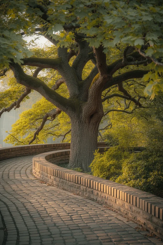 Tree with cobblestone edging